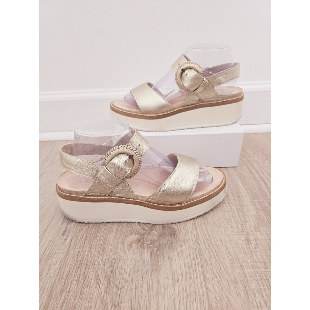 Naot Gold Platform Sandals with Buckle Straps